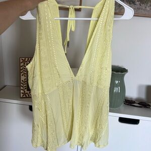 Free People Yellow Embroidered Tank Top